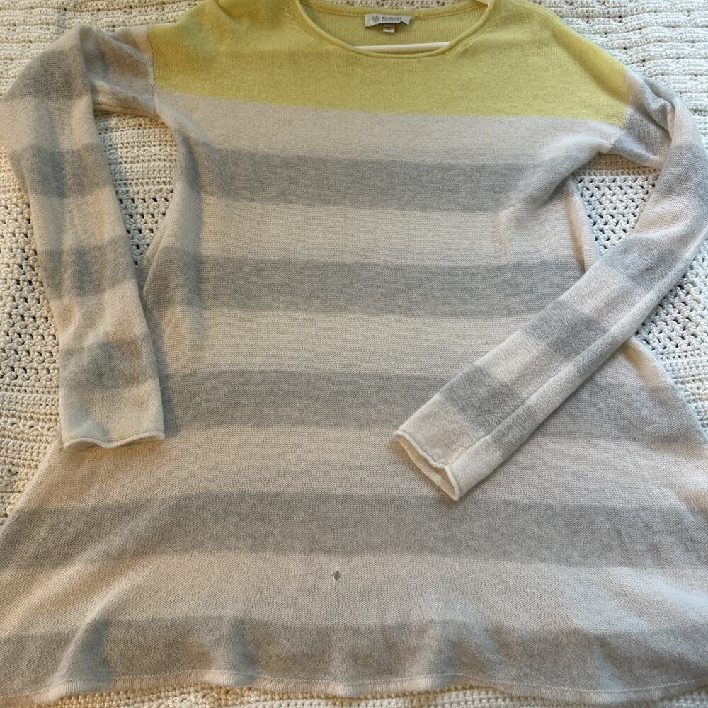 kinross cashmere sweater Long Sleeve Yellow Cream Grey So Soft Size Medium
